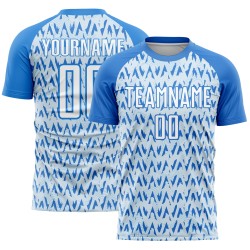 Custom Powder Blue White-Silver Abstract Geometric Pattern Sublimation Soccer Uniform Jersey