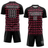 Custom Black Hot Pink-White Abstract Geometric Pattern Sublimation Soccer Uniform Jersey Custom Black Hot Pink-White Abstract Geometric Pattern Sublimation Soccer Uniform Jersey