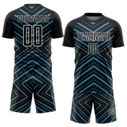 Custom Black Panther Blue-White Stripes Sublimation Soccer Uniform Jersey Custom Black Panther Blue-White Stripes Sublimation Soccer Uniform Jersey