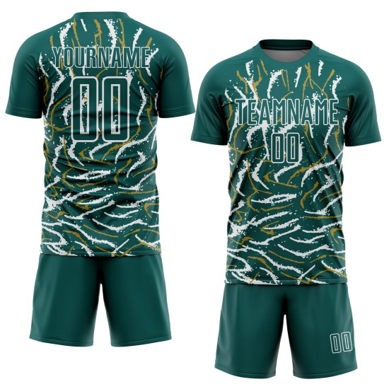 Custom Midnight Green White Curved And Wavy Lines Sublimation Soccer Uniform Jersey Custom Midnight Green White Curved And Wavy Lines Sublimation Soccer Uniform Jersey