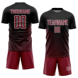 Custom Black Crimson-White Geometric Lines Sublimation Soccer Uniform Jersey Custom Black Crimson-White Geometric Lines Sublimation Soccer Uniform Jersey