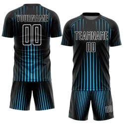 Custom Black Sky Blue-White Lines Sublimation Soccer Uniform Jersey Custom Black Sky Blue-White Lines Sublimation Soccer Uniform Jersey