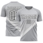 Custom Gray White-Black Stripes Sublimation Soccer Uniform Jersey Custom Gray White-Black Stripes Sublimation Soccer Uniform Jersey