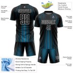 Custom Black Sky Blue-White Lines Sublimation Soccer Uniform Jersey Custom Black Sky Blue-White Lines Sublimation Soccer Uniform Jersey