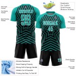 Custom Black Aqua-White Stars Sublimation Soccer Uniform Jersey Custom Black Aqua-White Stars Sublimation Soccer Uniform Jersey