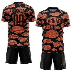 Custom Black Orange Cloud Pattern Sublimation Soccer Uniform Jersey Custom Black Orange Cloud Pattern Sublimation Soccer Uniform Jersey